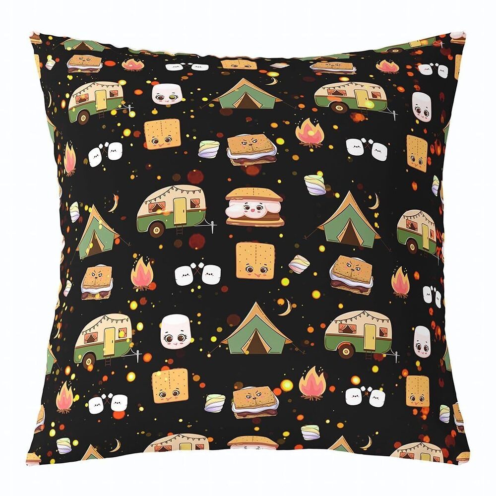 8017 Cute S'Mores Reversible Throw Pillow Covers 18 x 18-Inch Kids